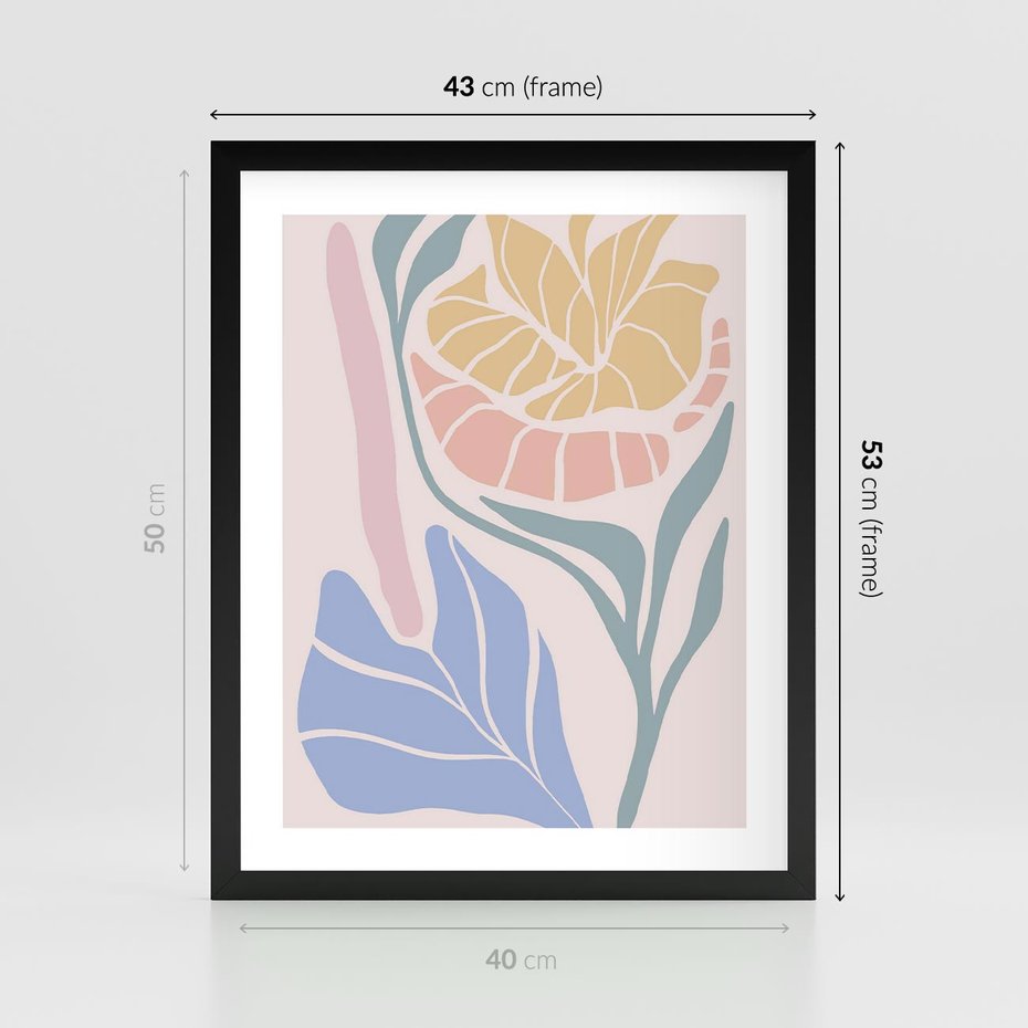 Plakat w ramie 40x50 - Kwiatowe Granice Kształtów - nowoczesny plakat, kwiaty w pastelowych kolorach - rama czarna