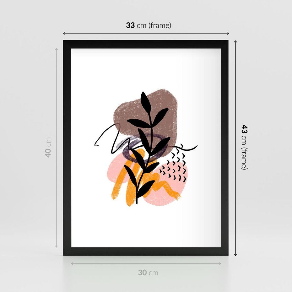 Plakat w ramie 30x40 - Echa Kształtującej się Wyobraźni - abstrakcyjna sztuka, liść gałązka - rama czarna