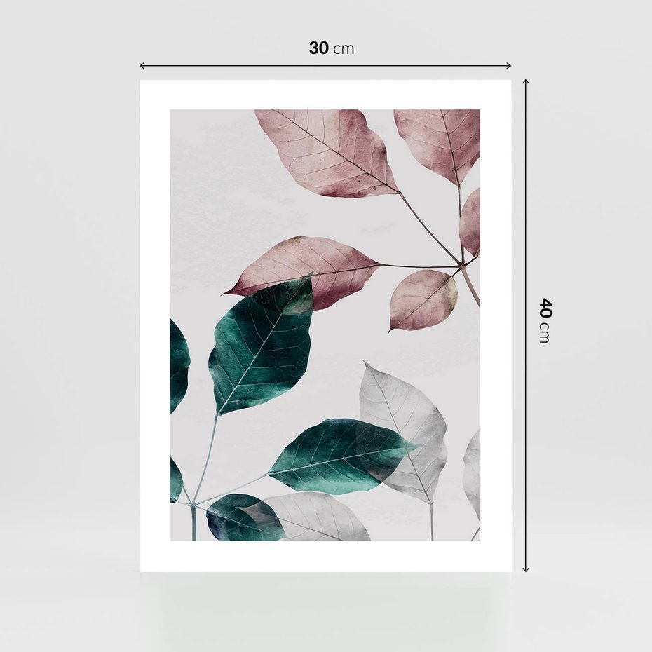 Plakat bez ramy 30x40 - Pastelowe Liście w Minimalizmie - pastelowe liście, minimalistyczny obraz