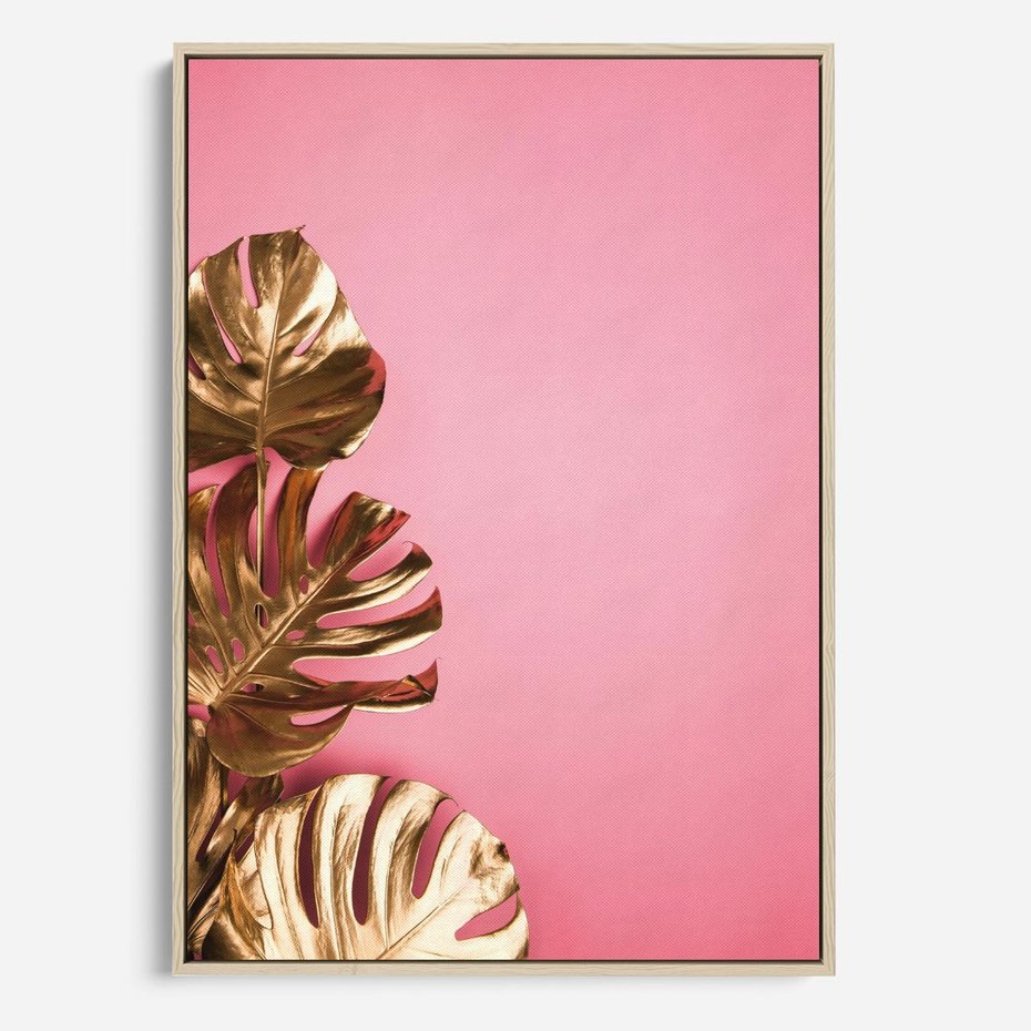 Obraz w ramie 70x100 - Luksusowa Elegancja - złote, liście - rama drewno