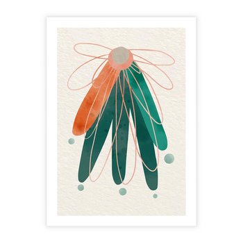 Plakat bez ramy 50x70 - Energetyczna Harmonia Kwiatów - akwarelowe abstrakcyjne kształty, zieleń i pomarańcz