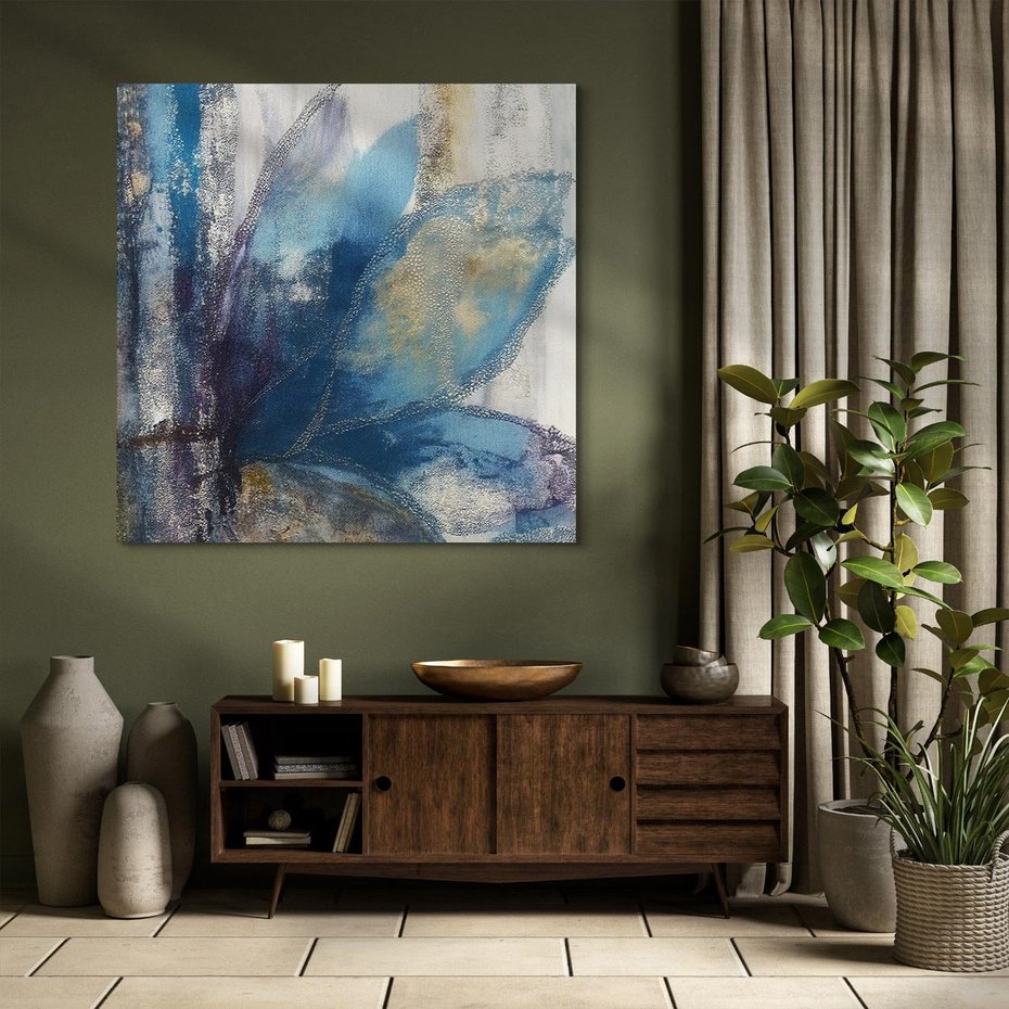 Obraz na płótnie 30x30 - Tekstura Kwiatu - olejny obraz, niebieski kwiat