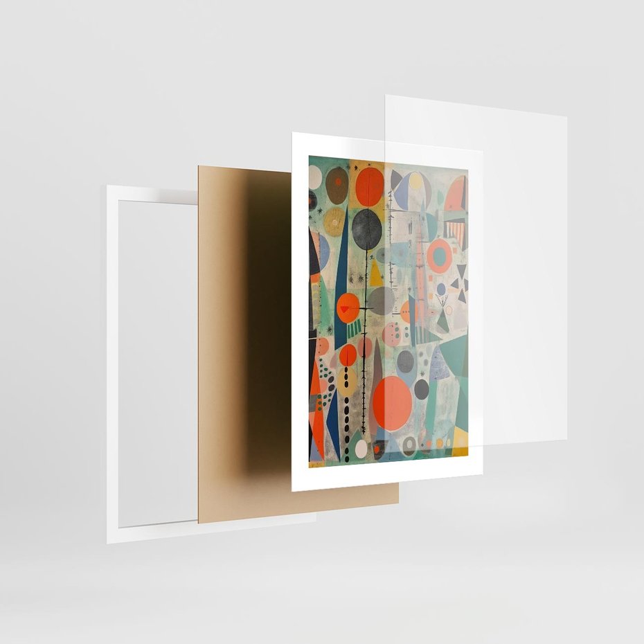Plakat w ramie 30x40 - Wewnętrzne Zagadki Kształtów - abstrakcyjny obraz, sztuka abstrakcji - rama biała