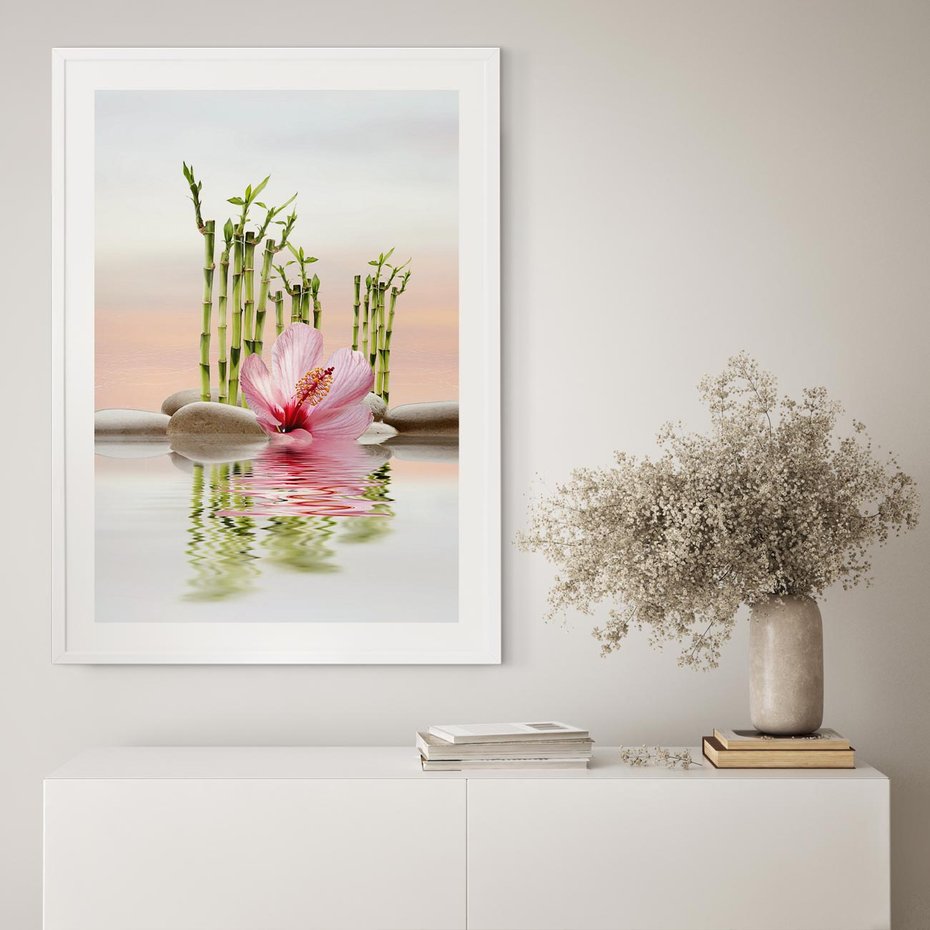 Plakat w ramie 30x40 - Harmonia i relaks - spa, bambus - rama biała