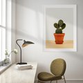 Plakat w ramie 40x50 - Kwiatowy taniec kaktusa - kaktus, kwiat - rama biała