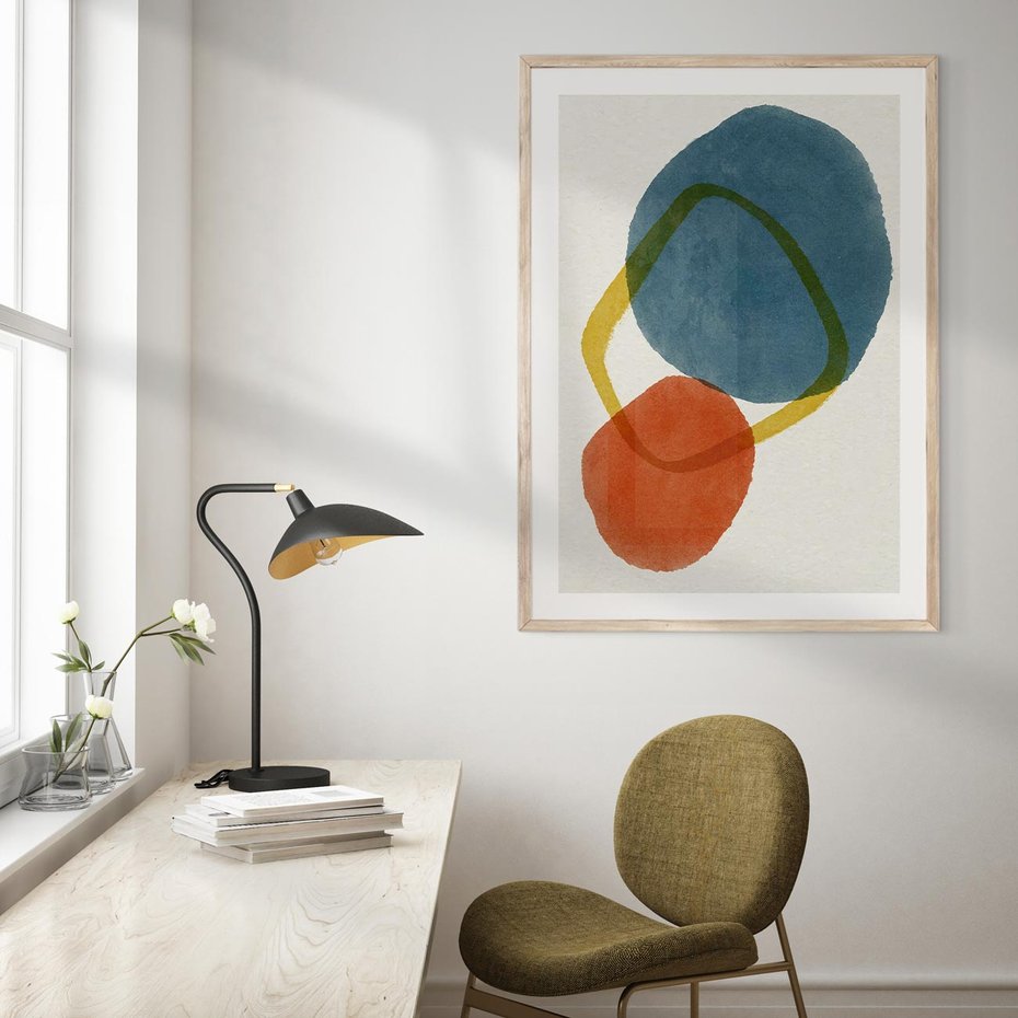 Plakat w ramie 30x40 - Modernistyczna Abstrakcja: Kolorowe Plamy - abstrakcja, modern - rama drewno