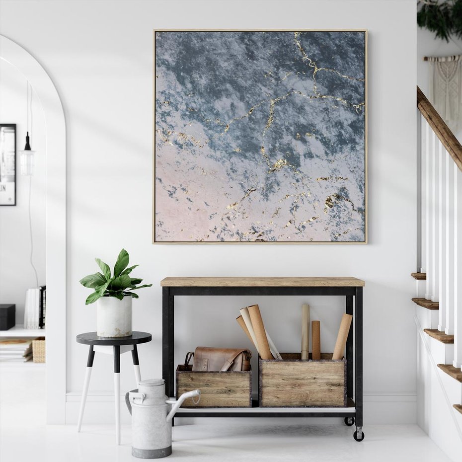 Obraz w ramie 80x80 - Elegancja i Wyrafinowanie - marmur, złoto - rama drewno