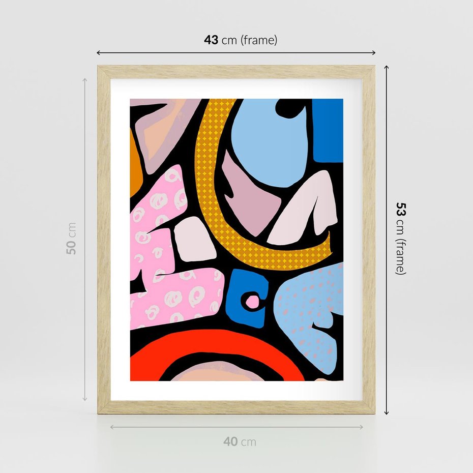 Plakat w ramie 40x50 - Kolory Komiksu - abstrakcyjne formy, komiksowy styl - rama drewno
