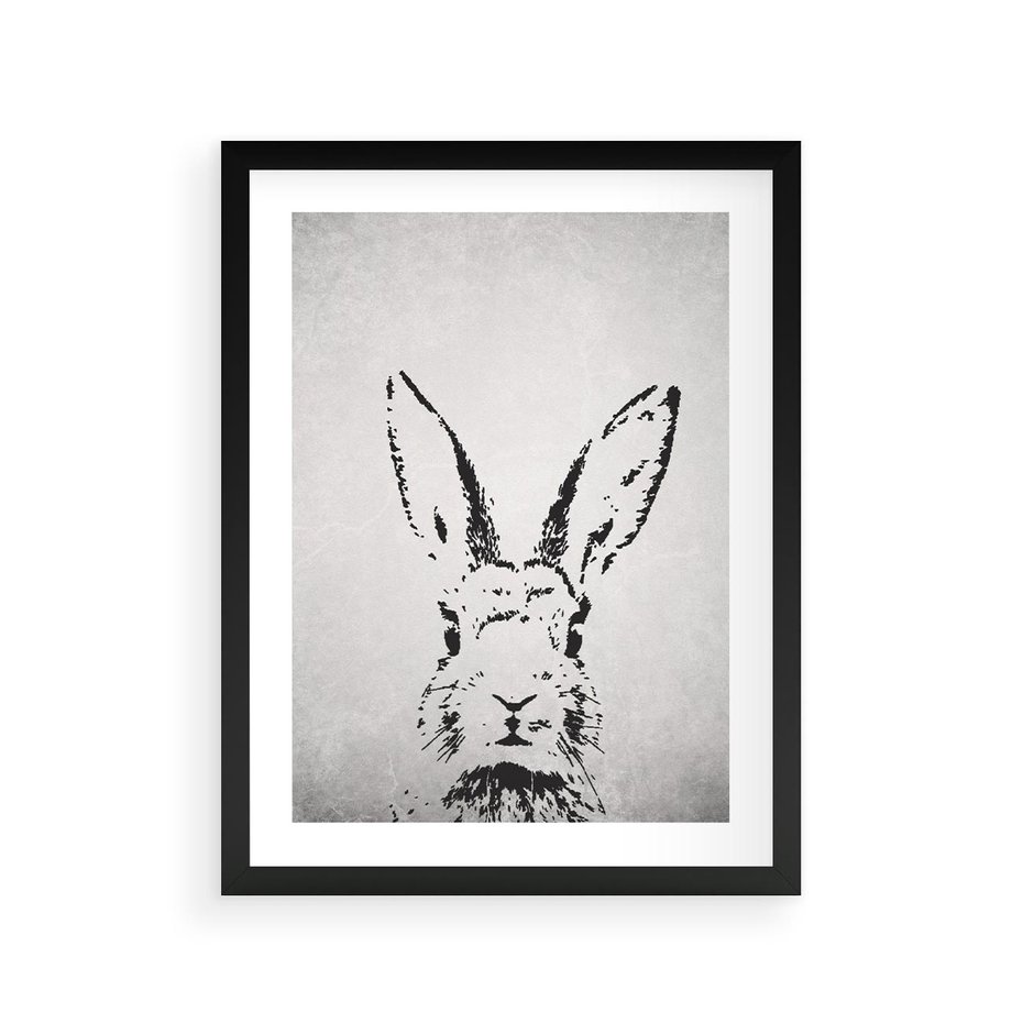 Plakat w ramie 30x40 - Szkicowany królik w grafice - szkic, królik - rama czarna