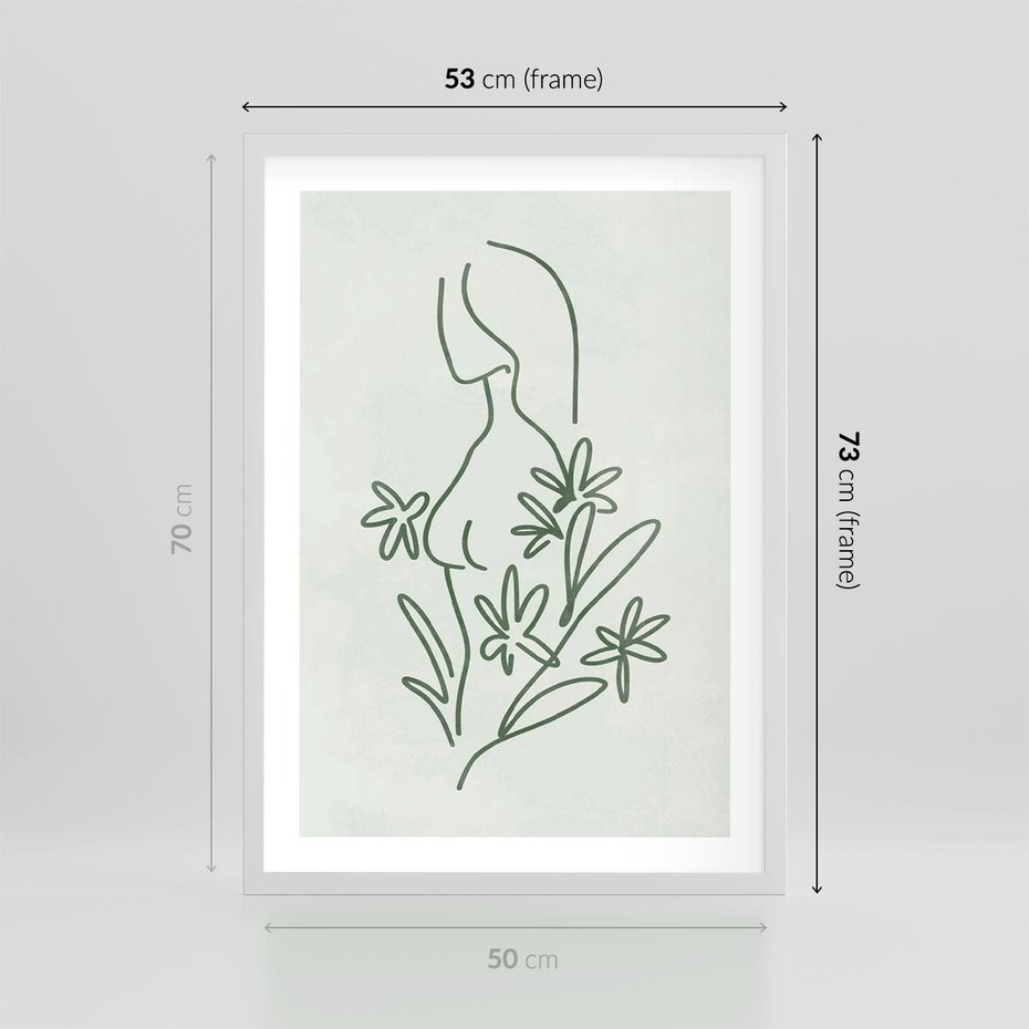 Plakat w ramie 50x70 - Odbicia Zielonego Raju - zielony odcień, abstrakcja - rama biała