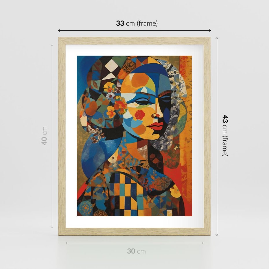 Plakat w ramie 30x40 - Impresje Cichego Szeptu - abstrakcyjny obraz, portret kobiety - rama drewno