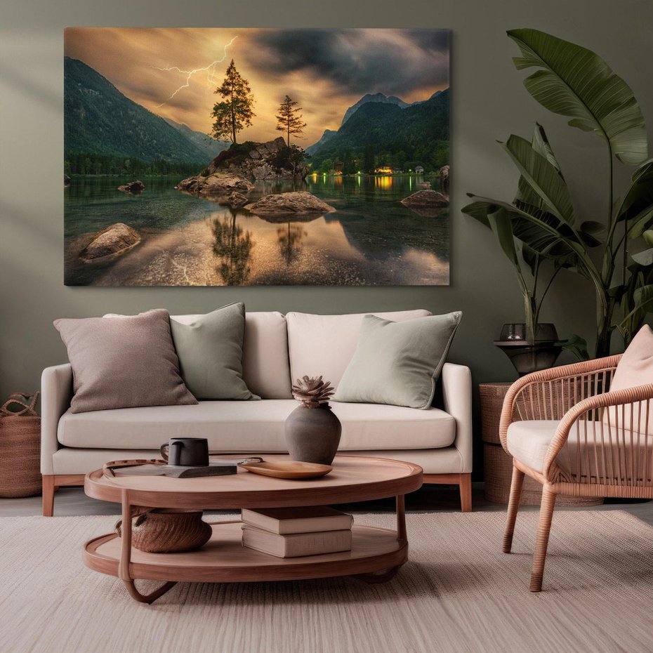 Obraz na płótnie 70x50 - Jezioro Górskie - Spotkanie z Naturą - jezioro, góry