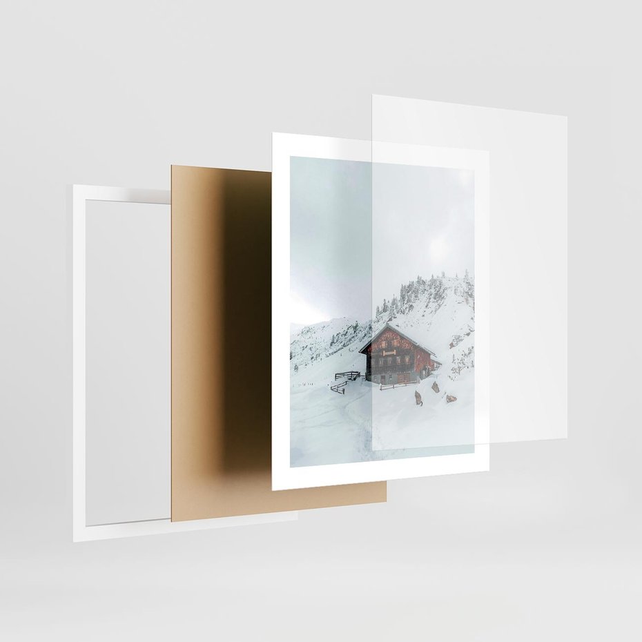 Plakat w ramie 40x50 - Zimowa Magia - domek, śnieg - rama biała