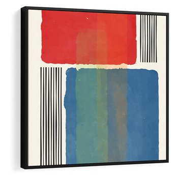 Obraz w ramie 50x50 - Kolorowe Spektrum - kolorowa geometria, prostokąty w intensywnych kształtach i czarne kreski - rama czarna