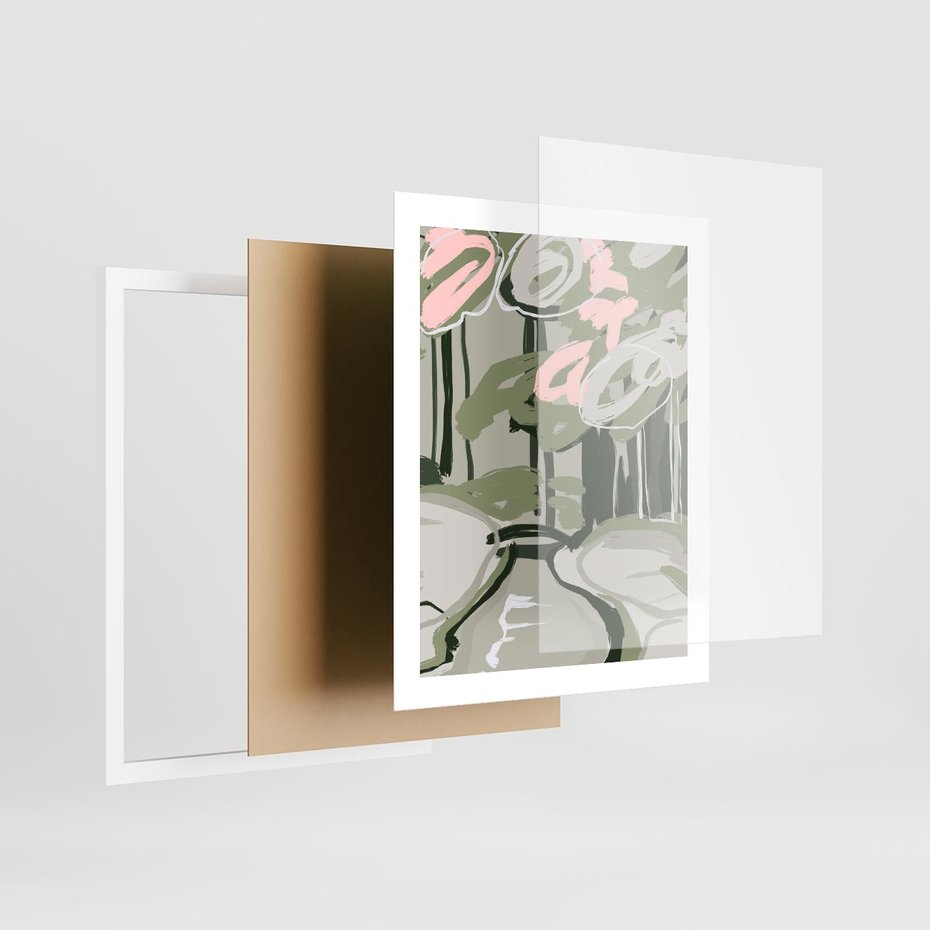 Plakat w ramie 40x50 - Leśny Zakątek - pastelowy krajobraz, nowoczesny plakat - rama biała