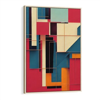 Obraz w ramie 50x70 - Przejście przez labirynt myśli - kolorowa abstrakcja, instalacja z prostokątów i lini - rama drewno
