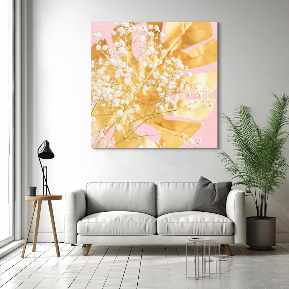 Obraz na płótnie 60x60 - : Elegancja w Złocie - złote, liście