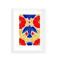 Plakat w ramie 30x40 - Eklektyczny Majestat - wyrazista grafika, mocne kolory czerwień niebieski żółty - rama biała