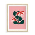 Plakat w ramie 50x70 - Migotliwa Kreatywność - abstrakcyjne kwiaty, różowe tło - rama drewno