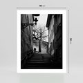 Plakat bez ramy 40x50 - Ukryta Uliczka - czarno białe zdjęcie, schody