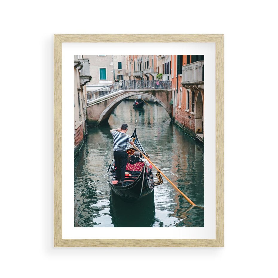 Plakat w ramie 40x50 - Kanały Wenecji - gondola, Wenecja - rama drewno