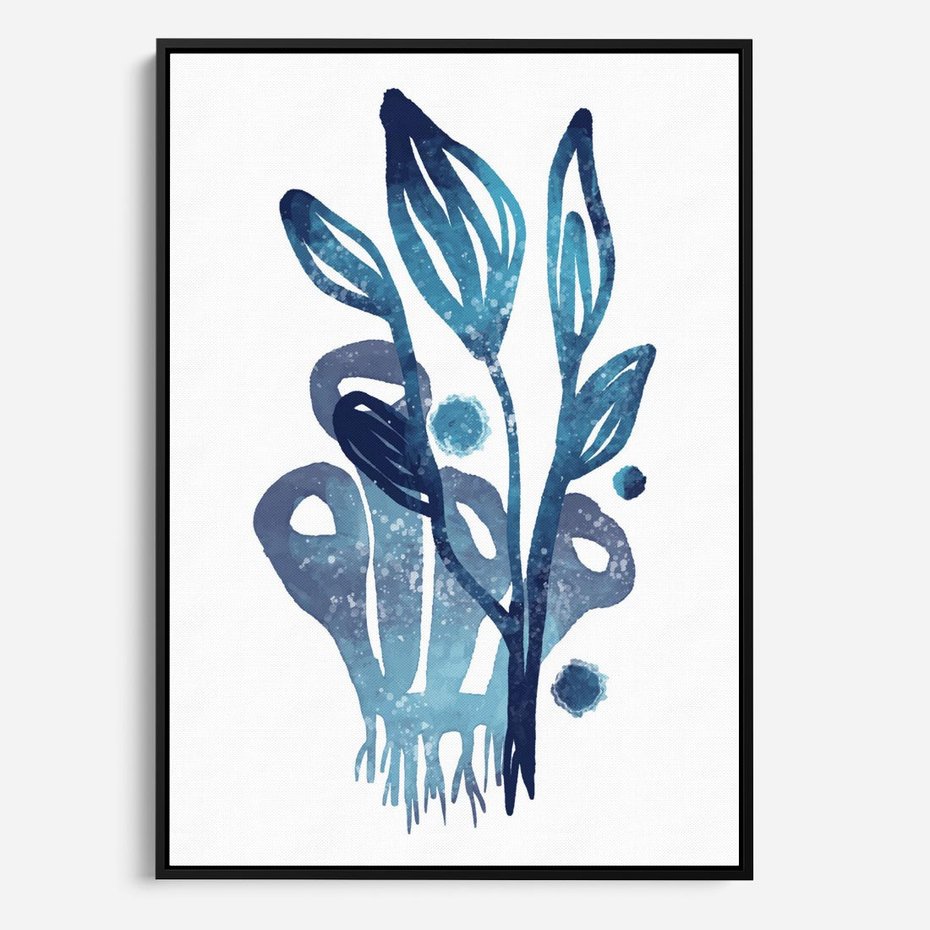 Obraz w ramie 50x70 - Akwarelowy Błękit - pastelowy, abstrakcyjny plakat - rama czarna