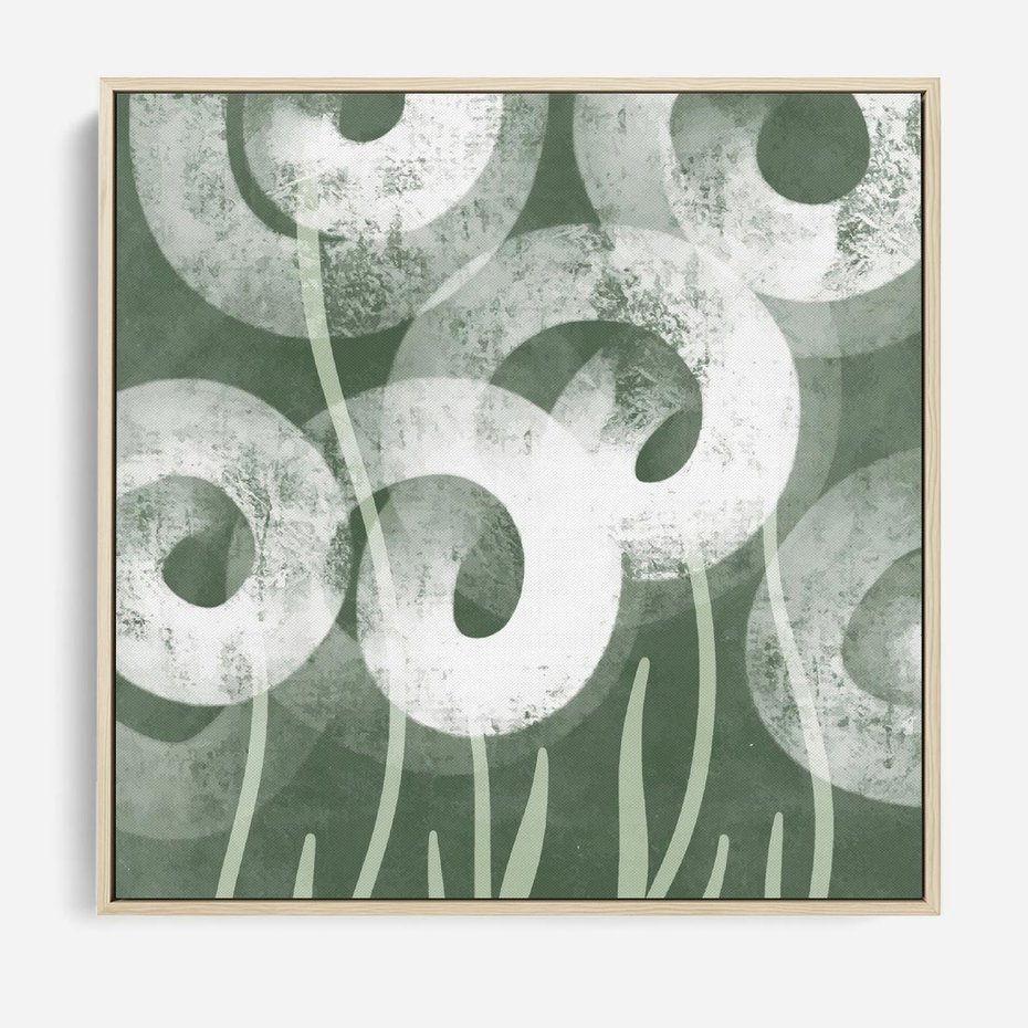 Obraz w ramie 50x50 - Spokojne Plamy Natury - zielony plakat, roślinne motywy - rama drewno