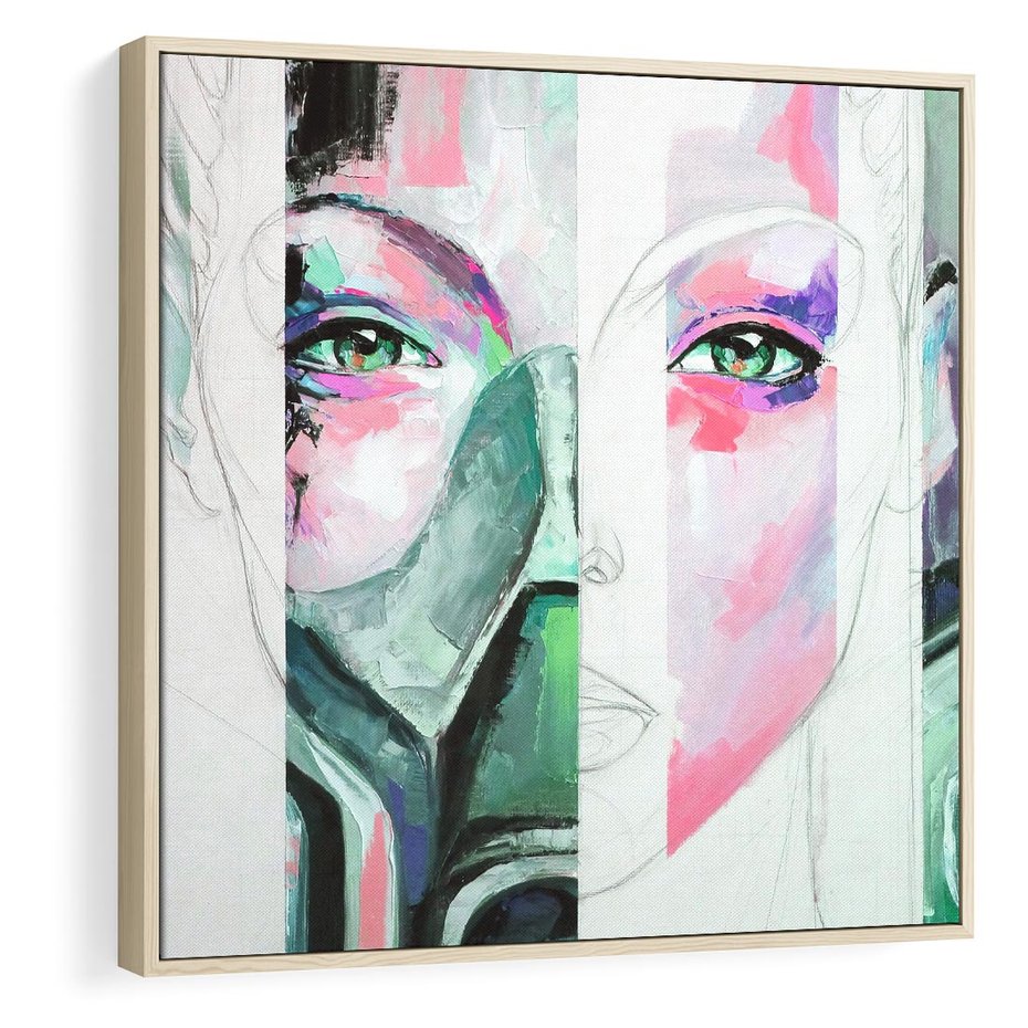 Obraz w ramie 50x50 - Niezakończona Piękność - abstrakcyjny obraz olejny, portret kobiety - rama drewno