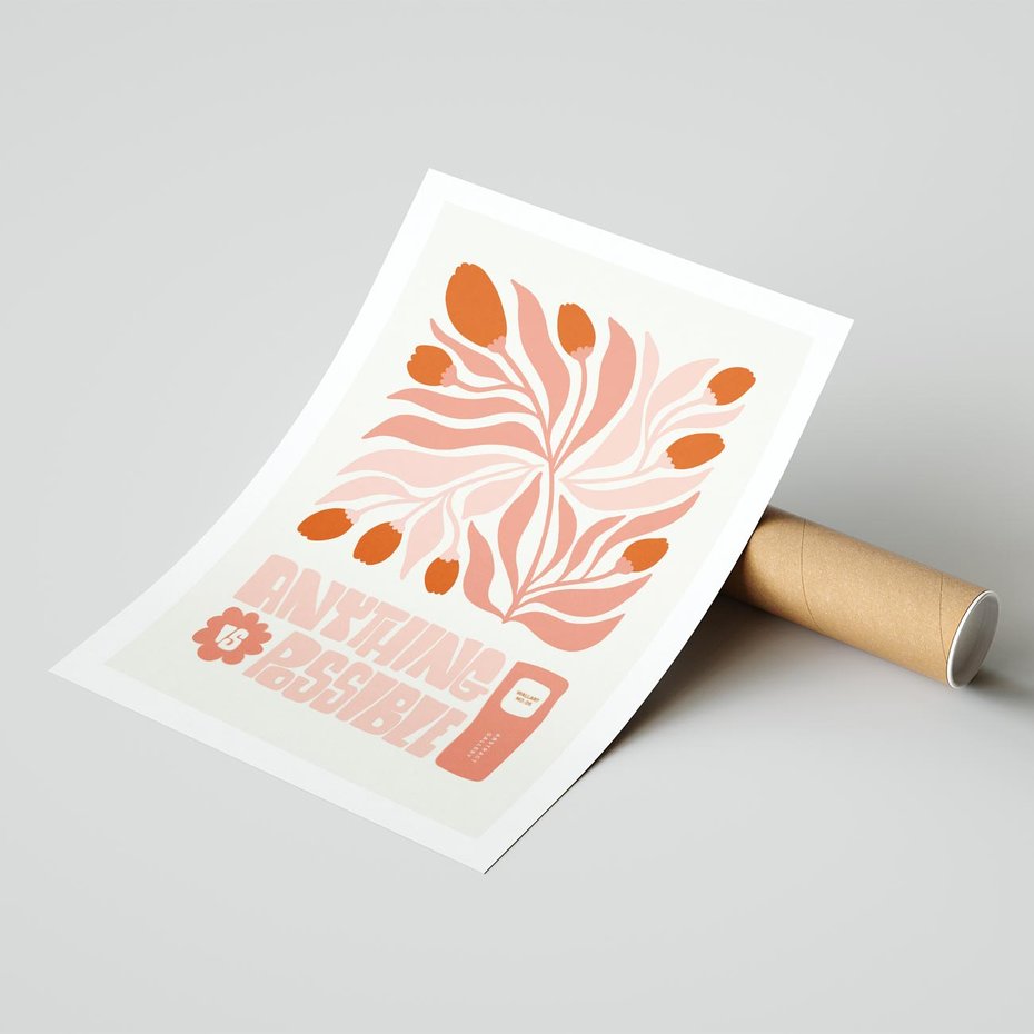 Plakat bez ramy 30x40 - Migotliwa Euforia - kompozycja w łososiowym kolorze, kwiaty