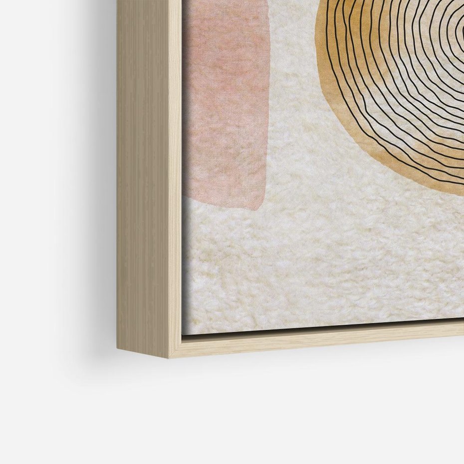 Obraz w ramie 50x50 - Zapisane w promieniach słońca - beżowe strukturalne tło, koła - rama drewno