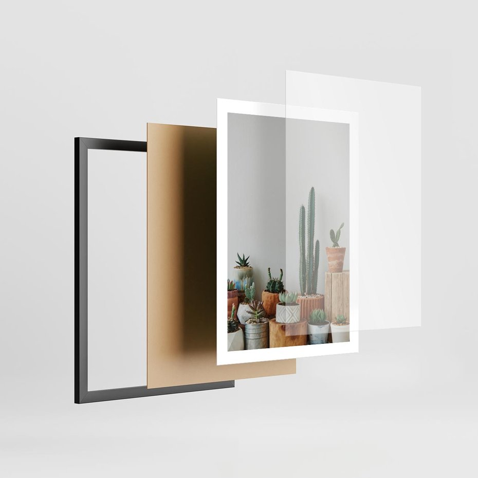 Plakat w ramie 50x70 - Naturalna Harmonia - kaktusy, liście - rama czarna