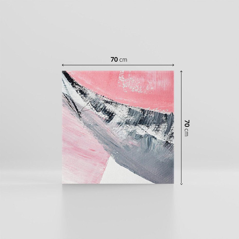 Obraz na płótnie 70x70 - Kontrastujący Ruch Emocji - abstrakcyjne pasy farby, kolory róż szary czarny