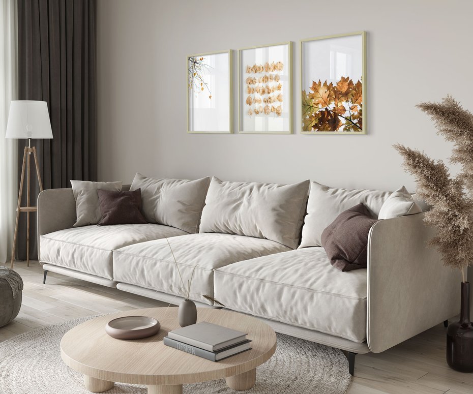 Zestaw obrazy w ramie 30x40 galeria - Liście, jesień, kompozycja - rama drewno