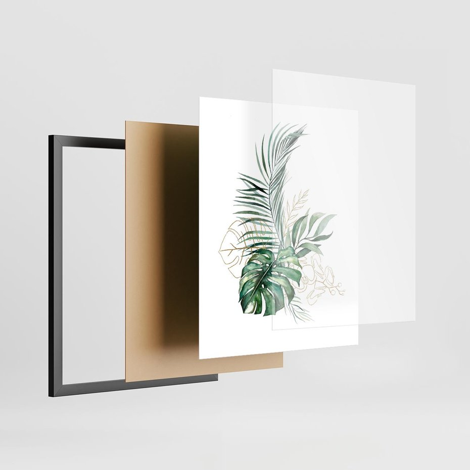 Plakat w ramie 40x50 - Luksus w Detalu - złote, liście - rama czarna