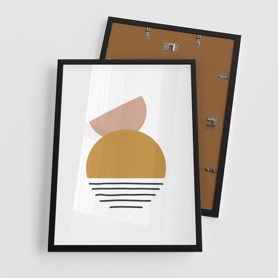 Plakat w ramie 50x70 - Kolory Przyszłości - kompozycja kół i kresek, ciepłe kolory - rama czarna