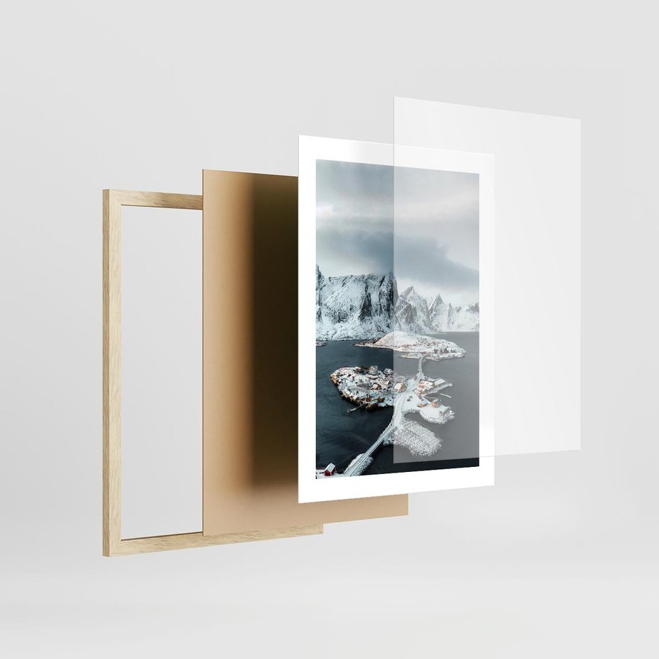 Plakat w ramie 30x40 - Ciepło i Urok Północy - skandynawskie, domki - rama drewno