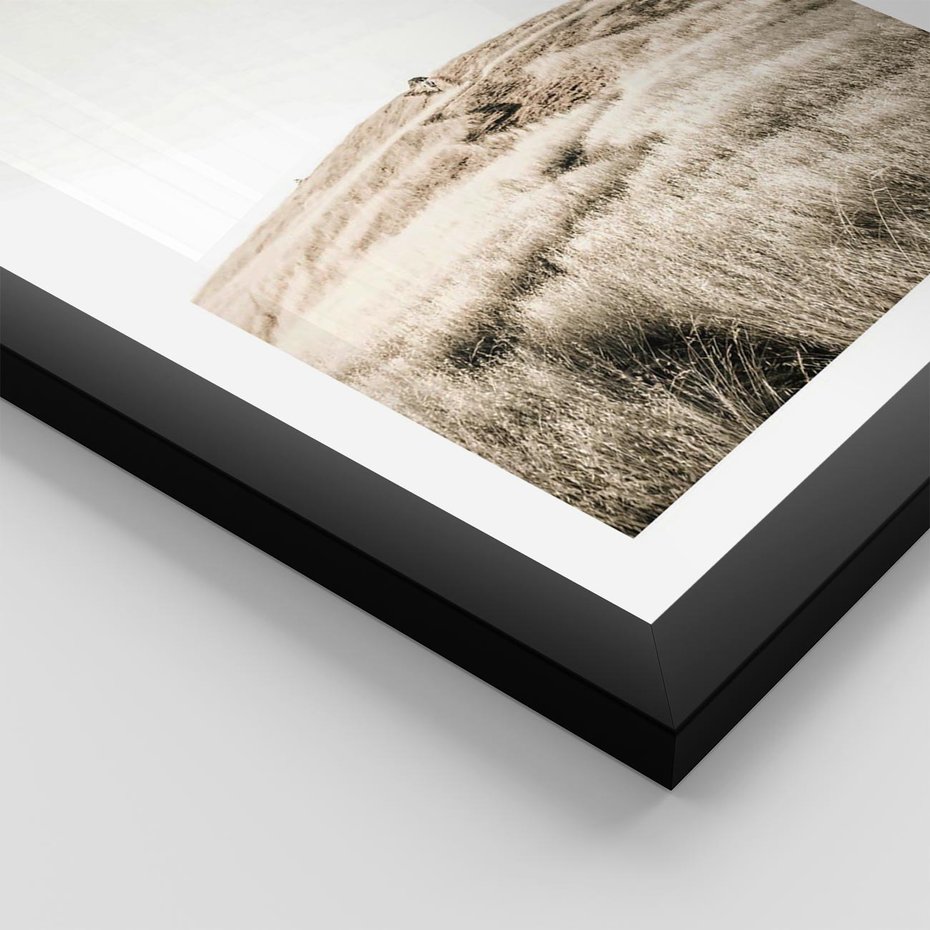 Plakat w ramie 50x70 - Wzgórze w Odcieniach Sepii - wzgórze, trawy - rama czarna
