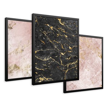 Zestaw obrazy w ramie 40x50 galeria - Marmur, złoto, róż, czerń - rama czarna