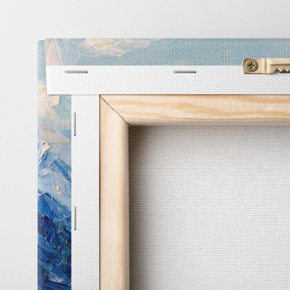 Obraz na płótnie 40x40 - Majestat Błękitnych Szczytów - olejny obraz, górski pejzaż