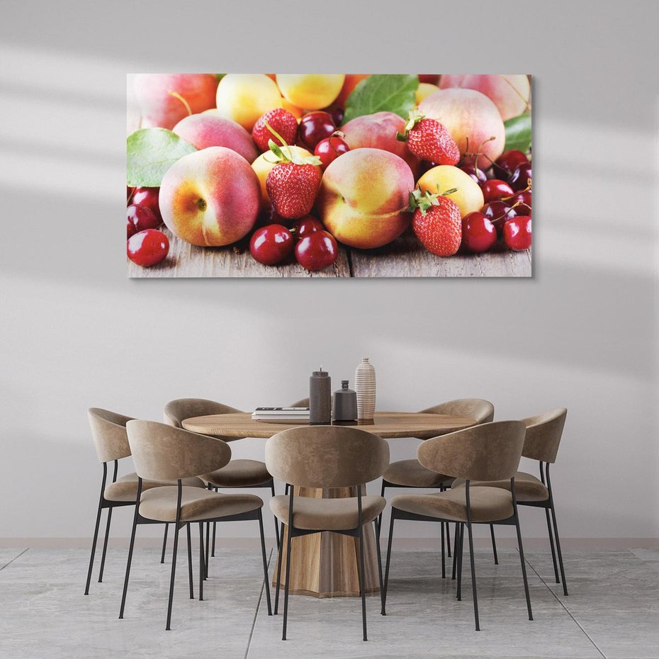 Obraz na płótnie 140x70 - brzoskwinie i wiśnie - owoce, brzoskwinie