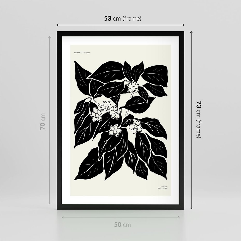 Plakat w ramie 50x70 - Ruchome szkicowe odbicia - czarno biała grafika, roślinność - rama czarna