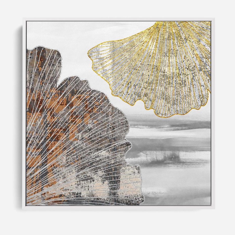 Obraz w ramie 80x80 - Złote liście melancholii - liście miłorzębu, tekstura - rama biała