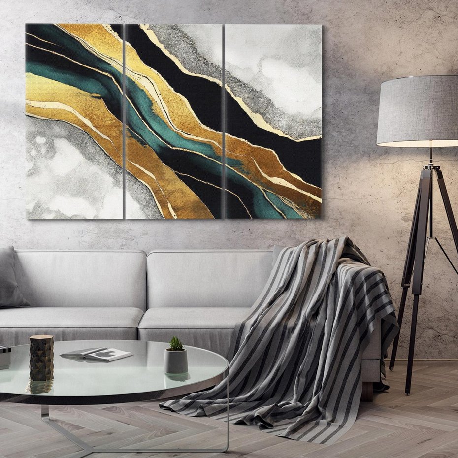 Obraz na płótnie 120x80 - Refrakcje płynącej rzeczywistości - jak marmurowa rzeka, linie złota