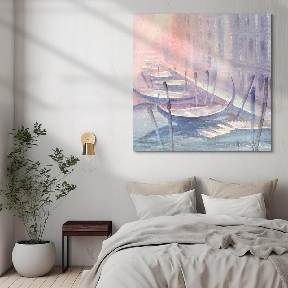 Obraz na płótnie 40x40 - Romantyczne Zachody - akwarelowy rysunek, stonowane pastelowe kolory