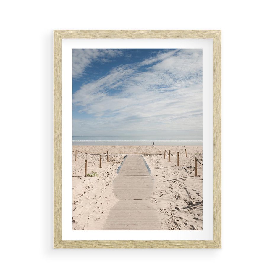 Plakat w ramie 50x70 - Ścieżka na plaży - plaża, ścieżka - rama drewno