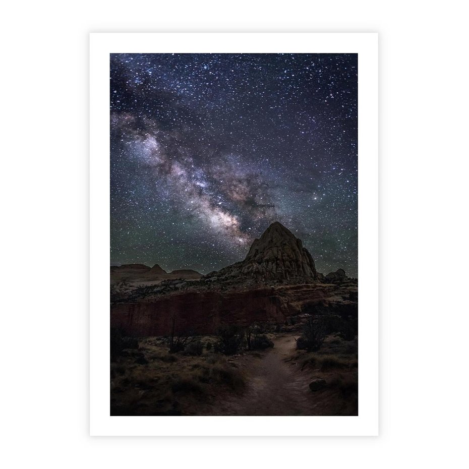 Plakat bez ramy 21x30 - Gwiaździsta Noc na Pustyni - noc na pustyni, gwiździste niebo