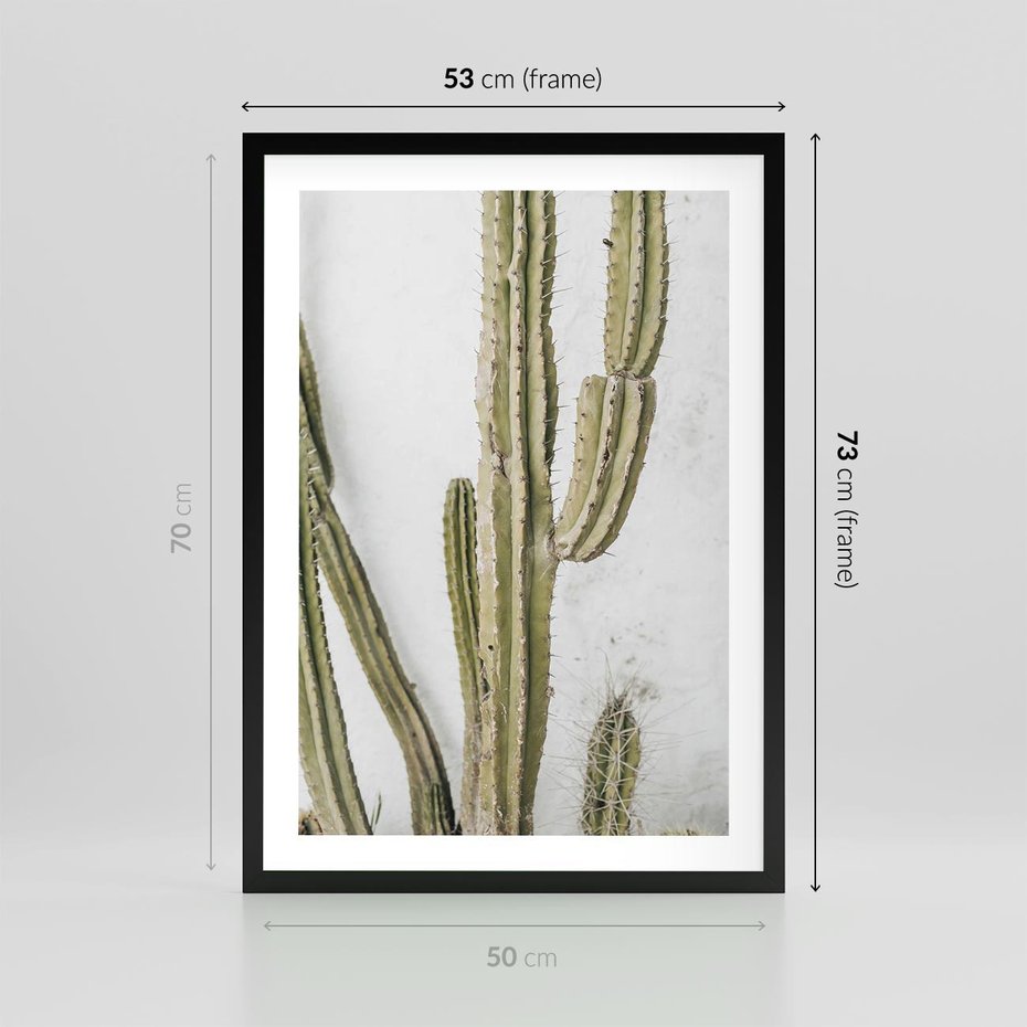 Plakat w ramie 50x70 - Kaktus w Stylu Boho - kaktus, roślina tropikalna - rama czarna