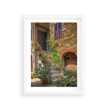 Plakat w ramie 50x70 - Wznies się na wyżyny - schody, perspektywa - rama biała