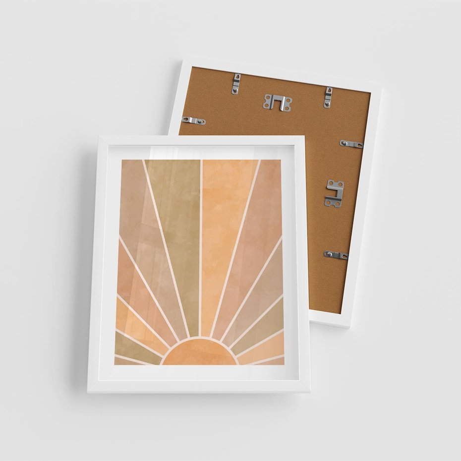 Plakat w ramie 40x50 - Grafika Boho w Odcieniach Pomarańczu - boho słońce, grafika - rama biała
