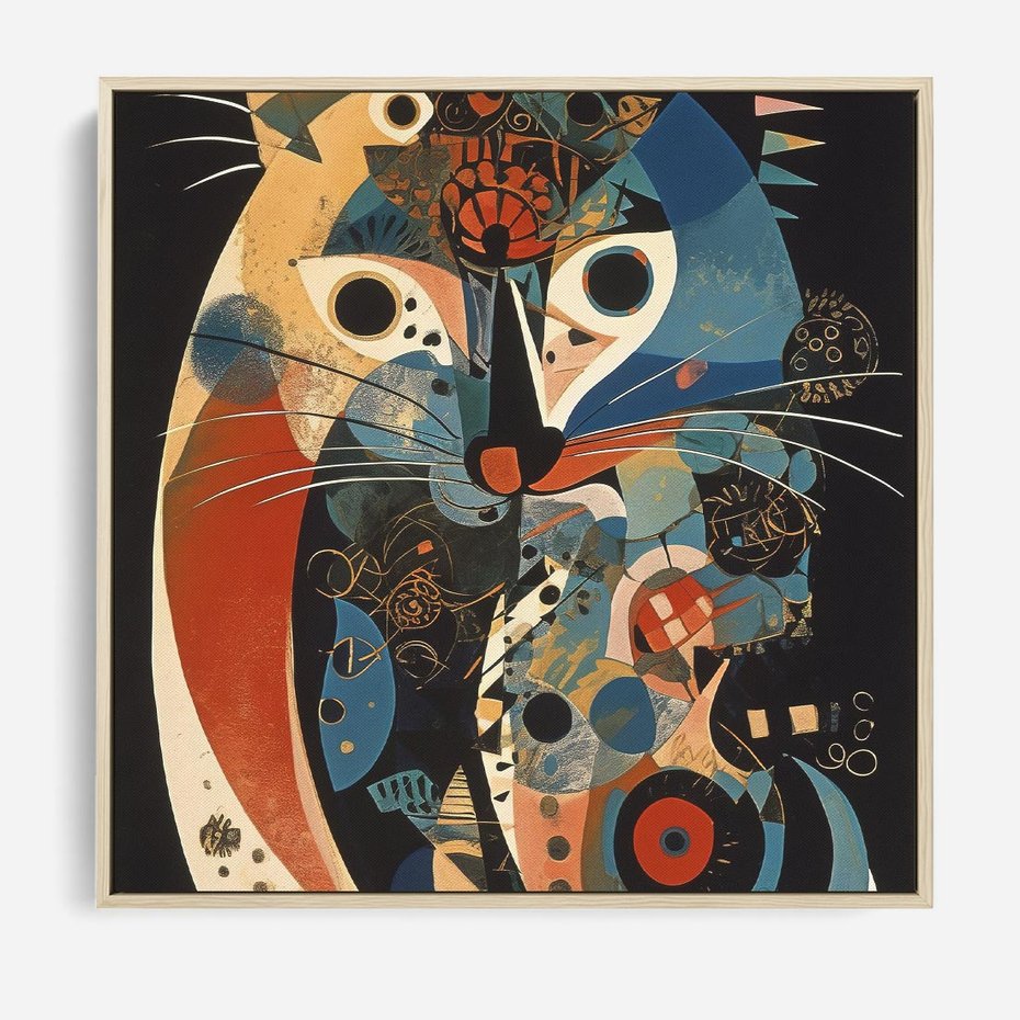 Obraz w ramie 80x80 - Księga Surrealnych Wymiarów - abstrakcyjny obraz olejny, kot - rama drewno